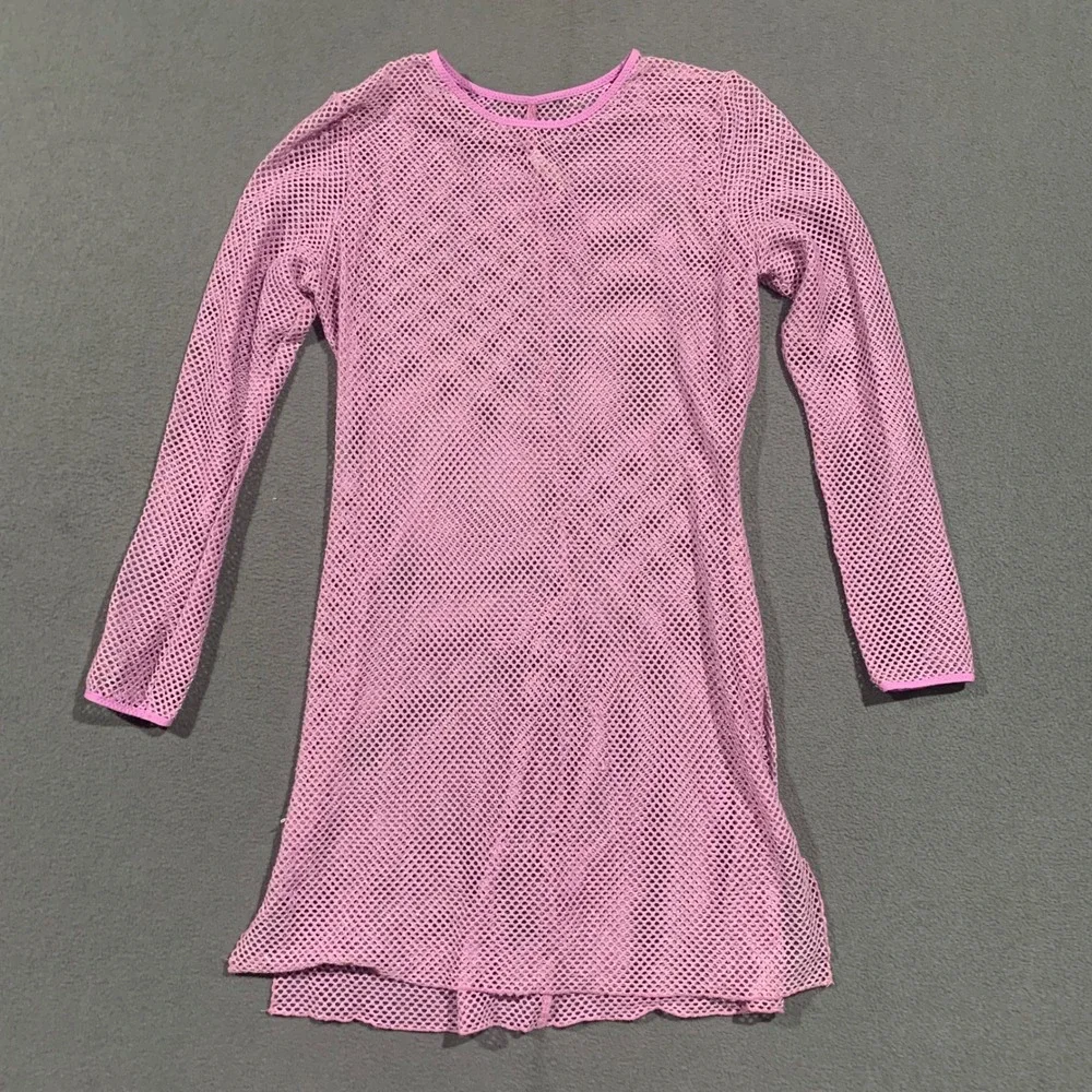 NWOT BECCA Women's M Lilac Metallic Mesh Long Sleeve Beach‎ Cover Up Dress